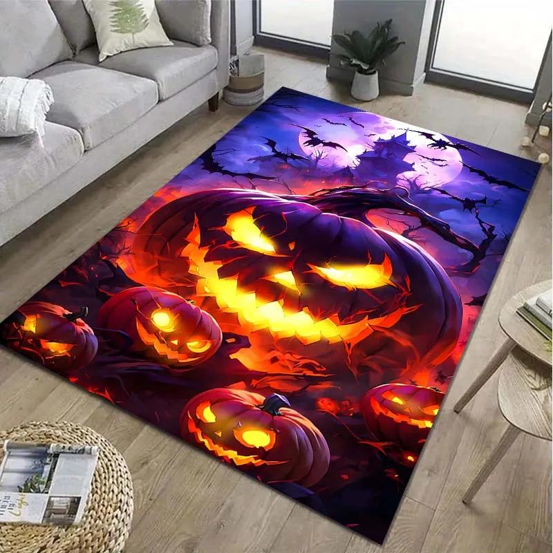 Halloween Pumpkin Head Pattern Floor Rug Carpets Living Room Bedroom Bedside Bathroom Floor Mat Area Rug Room Decor Gift
