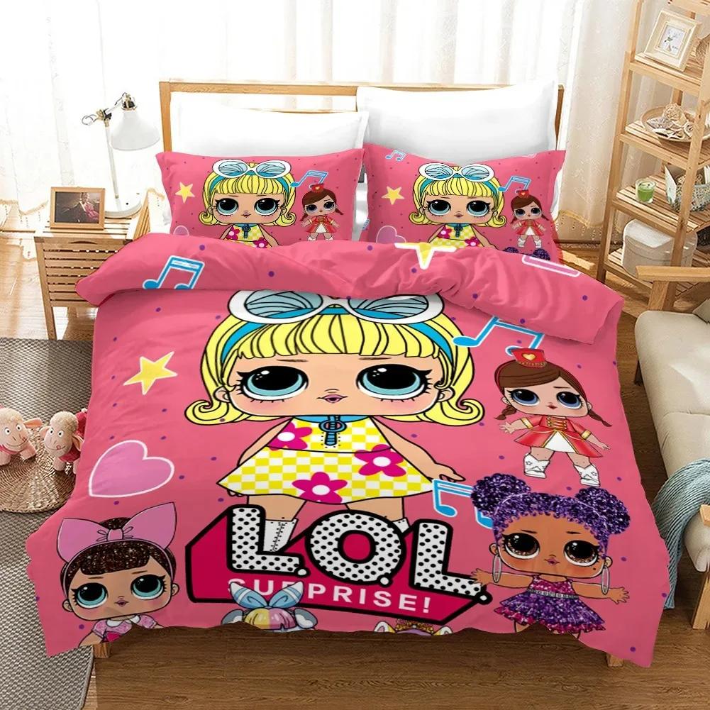 Anime Pink Doll 3PCS Single-sided Printed Series BeddingSet Duvet Set Comfortable Breathable Cover Sets Sheet Bedspreads
