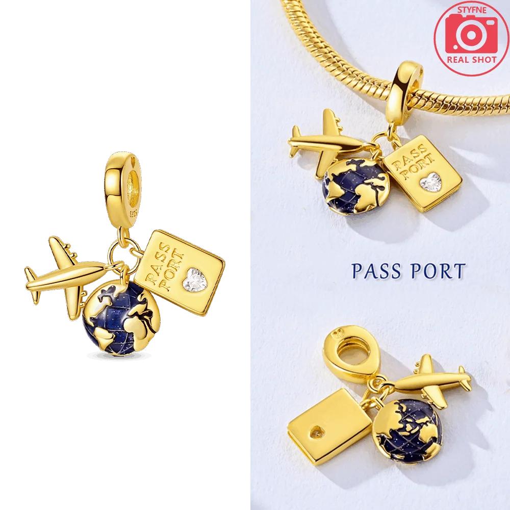 

Pink Perfume Bottle Airplane Pendant Bead Component Heart Cat Drawing Board Firefly Authentic Original Copper Metal Bead Components Compatible With