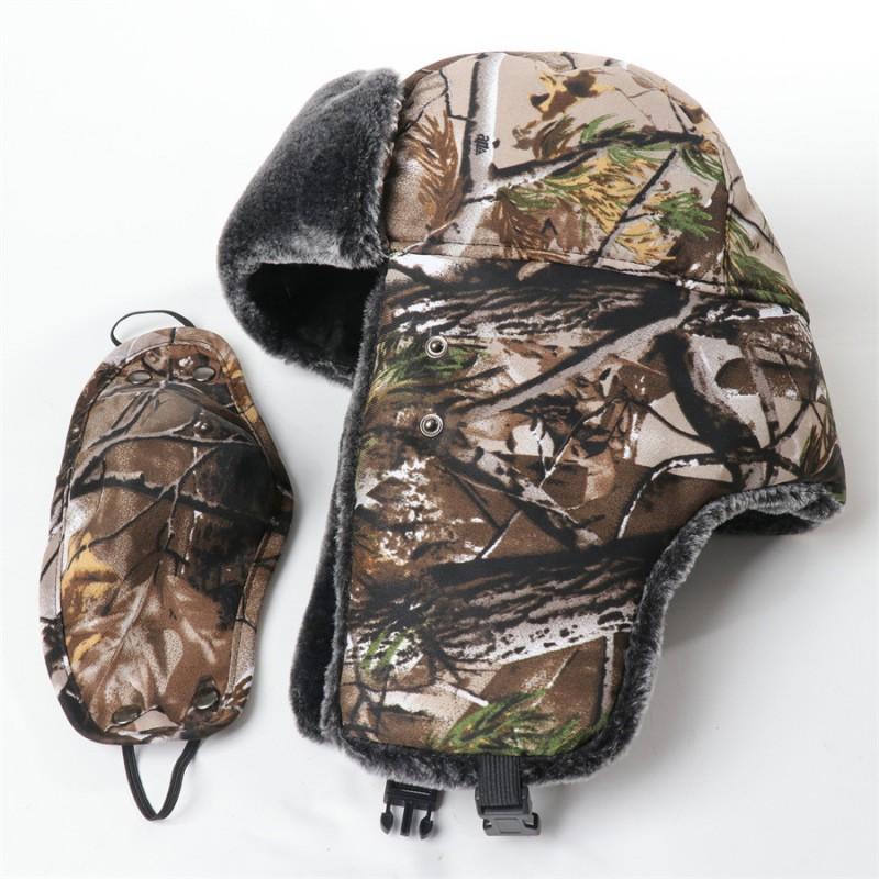Winter Warm Fleece-lined Military Style Beanie Hat With Camo Leaf Print Soviet Emblem Men Women Outdoor Use