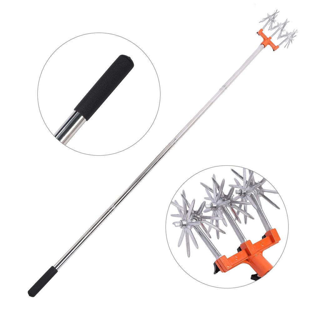 Manual Rotary Cultivator Tool Stainless Steel Teeth Adjustable Handle Garden Hand Tiller for Lawn