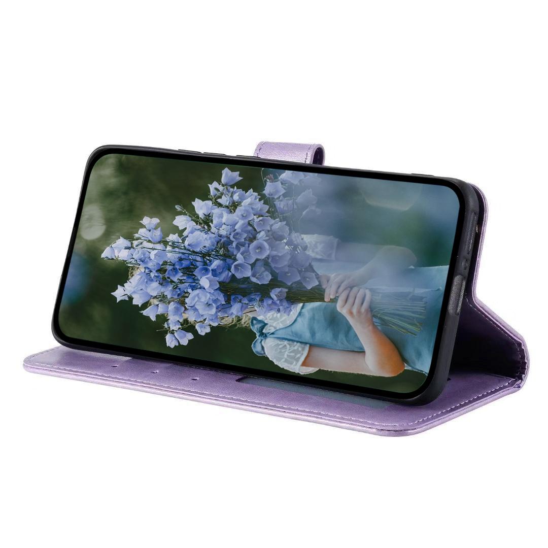 

For Motorola Moto G52 4G/G82 5G Wallet Style Case Stand Magnetic Closing Drop-proof Imprinted Mandala Flower Stand Phone Protector with Strap Purple