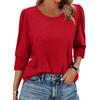 Women's Fashion Casual 3/4 Sleeve Solid Color Shirt Women's Round Neck Tops
