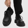 Men's Platform Derby Boots British Style Round Toe Chunky Sole Formal Shoes Comfortable Black Leather Business Casual Footwear