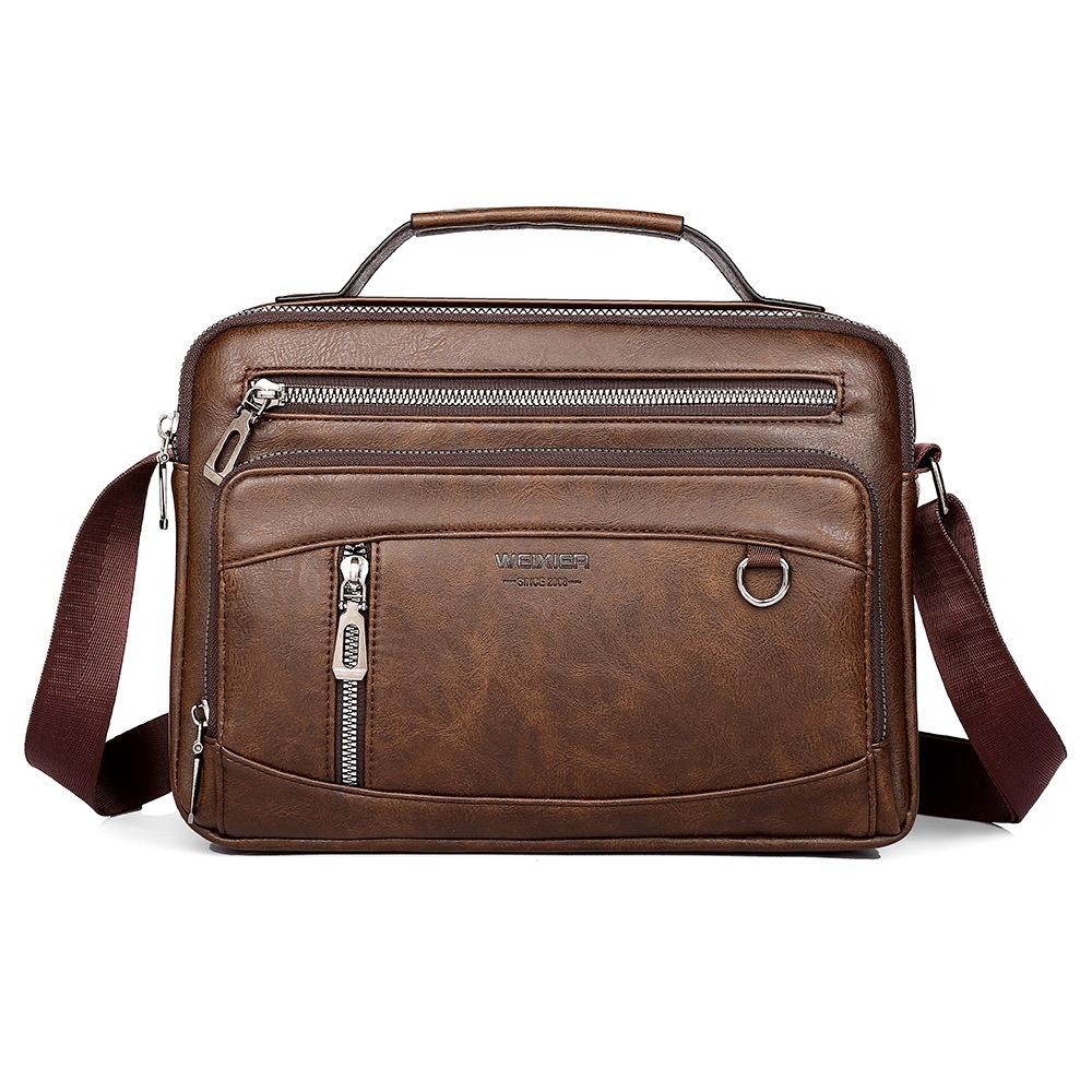 

WEIXIER New Business Leisure Commuter Shoulder Crossbody Bag High Quality PU Horizontal Messenge Bag Simple Large Capacity Men s Handheld Sling Bags S темно-коричневого кольору
