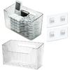 Set Of 2 Storage Organizer Bins Wall Mounted Shower Basket, Shower Caddy Stackable Clear Plastic Makeup Organizer Adhesive Hanging Bin for Bathroom,