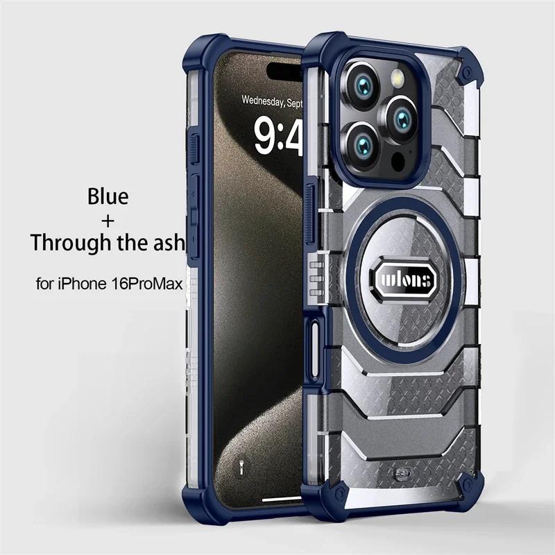 Rugged Armor Shockproof Phone Case For iPhone 16 Pro Max Magsafe Magnetic Wireless Charging TPU Frame Hard Plastic Back Cover