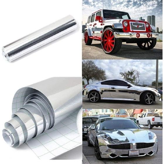 UPREDO Adhesive Craft Vinyl Reflective Silver Chrome Gloss Wrap Bumper Stickers Decal Film Sheet 15in by 79in