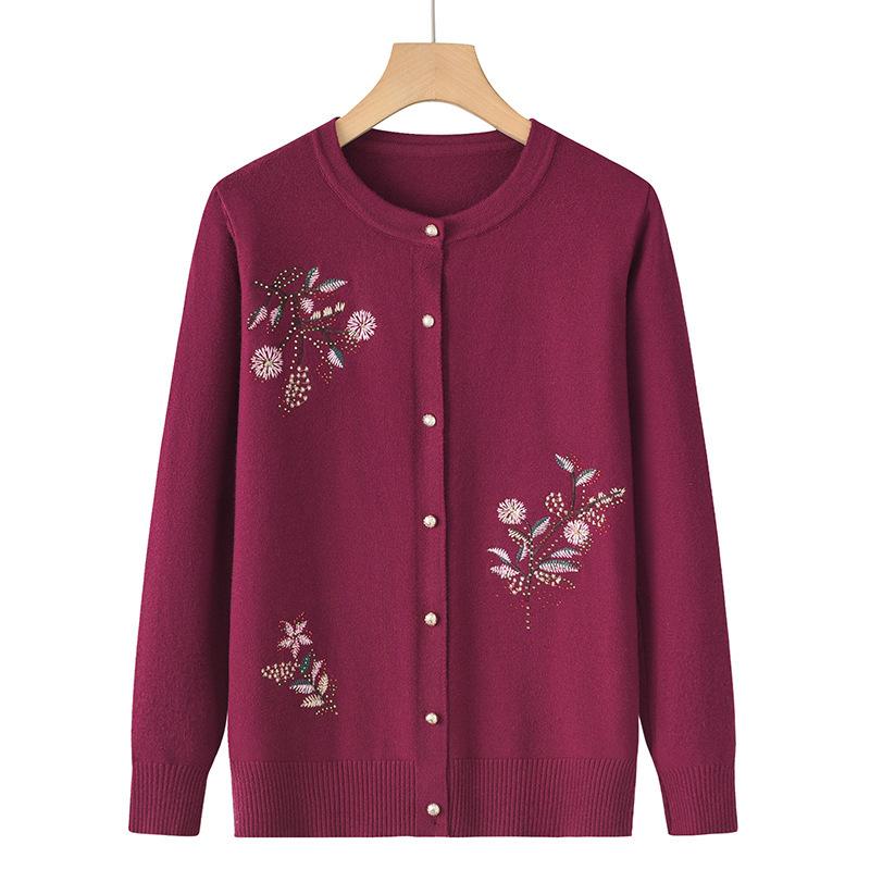 Spring and Autumn Knitted Thin Jacket Female Mother Spring Sweater Cardigan Grandma Clothes