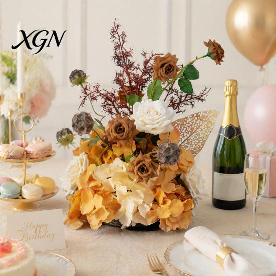 Lifelike Faux Floral Centerpieces Artificial Table Flower Arrangement, Mixed Lily Rose Silk Fake Bouquet, Elegant Vintage Style Decor for Dining