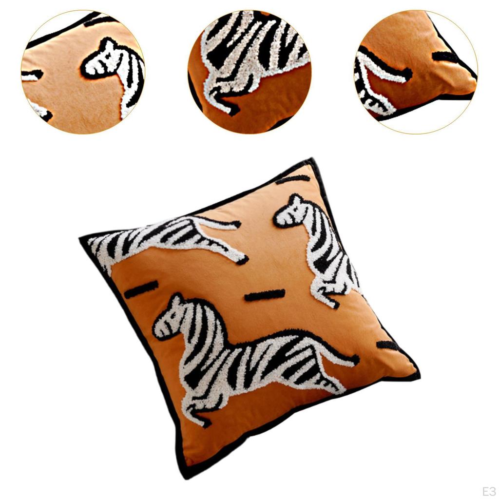 Decorative Throw Pillow Cover Case Embroidery Zebra Washable Soft Modern Pillowcase for Couch