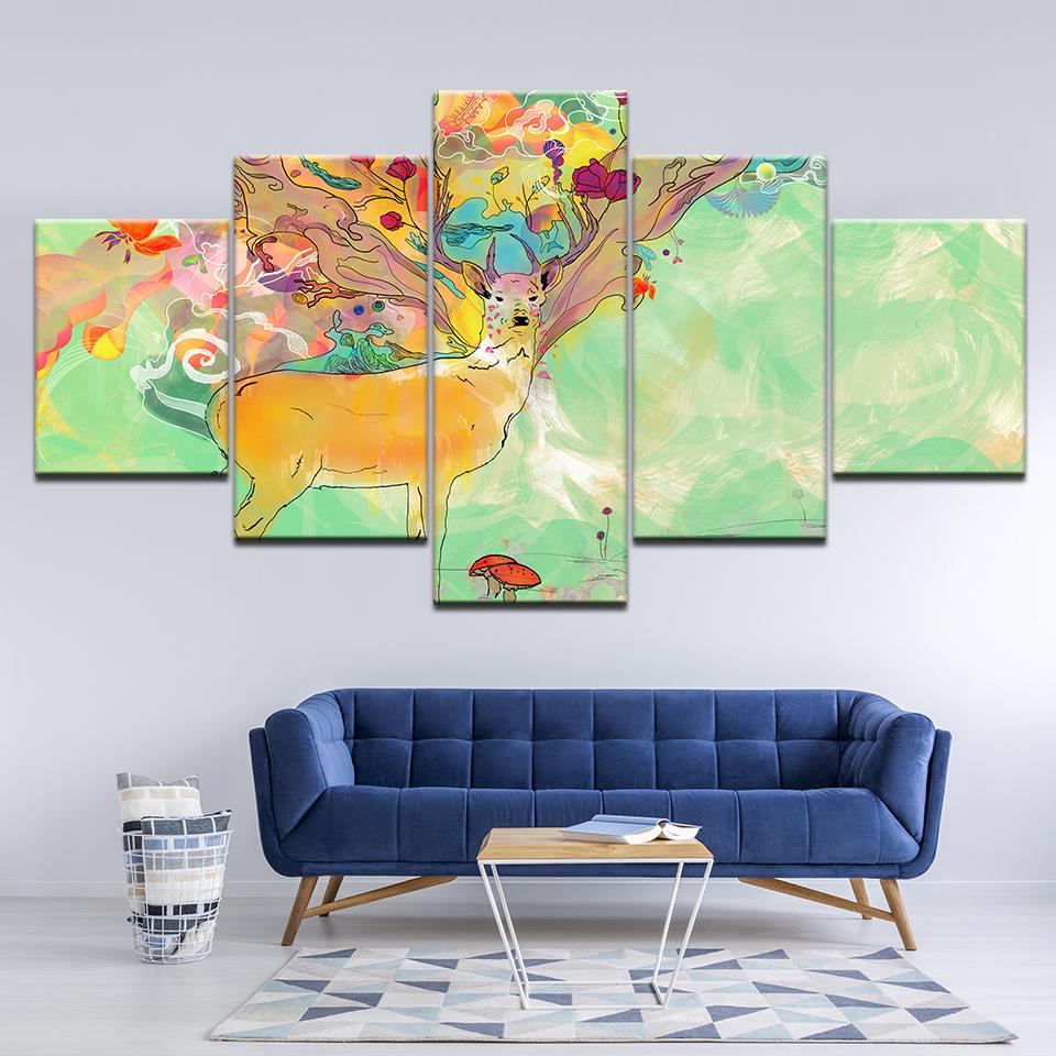 Canvas Painting Abstract multicolor deer 5 Pieces Wall Art Painting Modular Wallpapers Poster Print for living room Home Decor