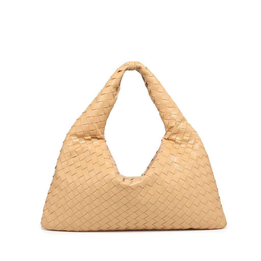 High-Capacity Soft Leather Hand-Woven Underarm Bag – Solid Color, Casual, and Stylish Handbag