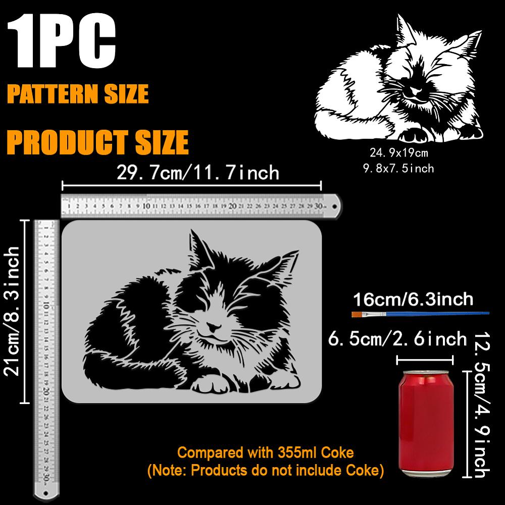 PET Hollow Out Drawing Painting Stencils, for DIY Scrapbook, Photo Album, Cat Shape, 297x210mm