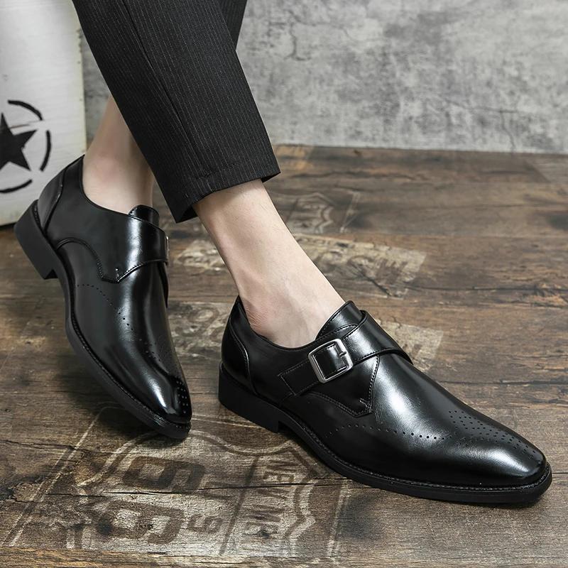 Fashion Dress Leather Shoes Men Business Oxford Shoes Fashion Carved England Buckle Formal Mengke Shoe Pointed Office Wedding Men Shoe