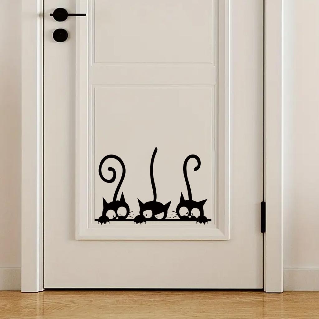 1Pc Funny Black Cat Pattern Wall Stickers For Door Bathroom Bedroom Decoration Wall Decals Kids Home Decor
