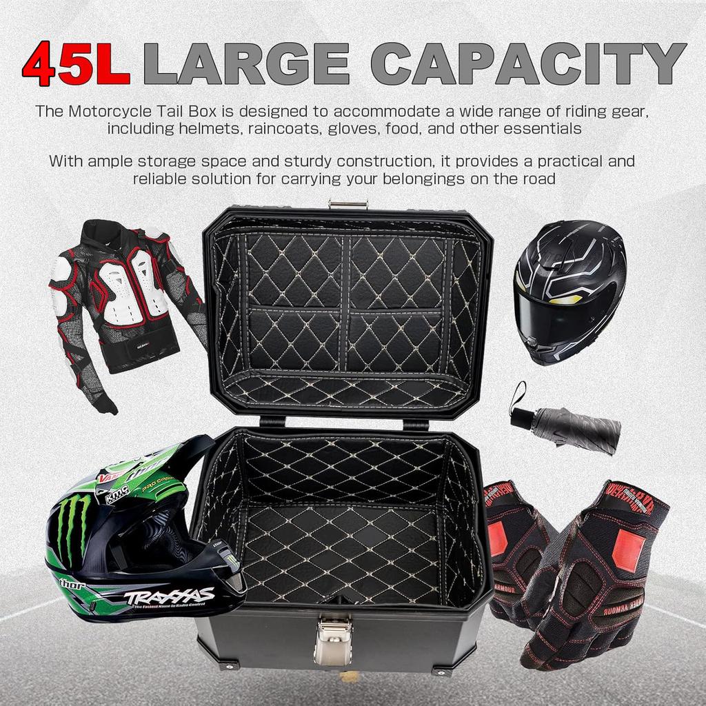 45L 57L Universal plastics Motorcycle Tail Box Top Case Lockable Luggage Top Helmet Waterproof Shock Absorption Storage Carrier
