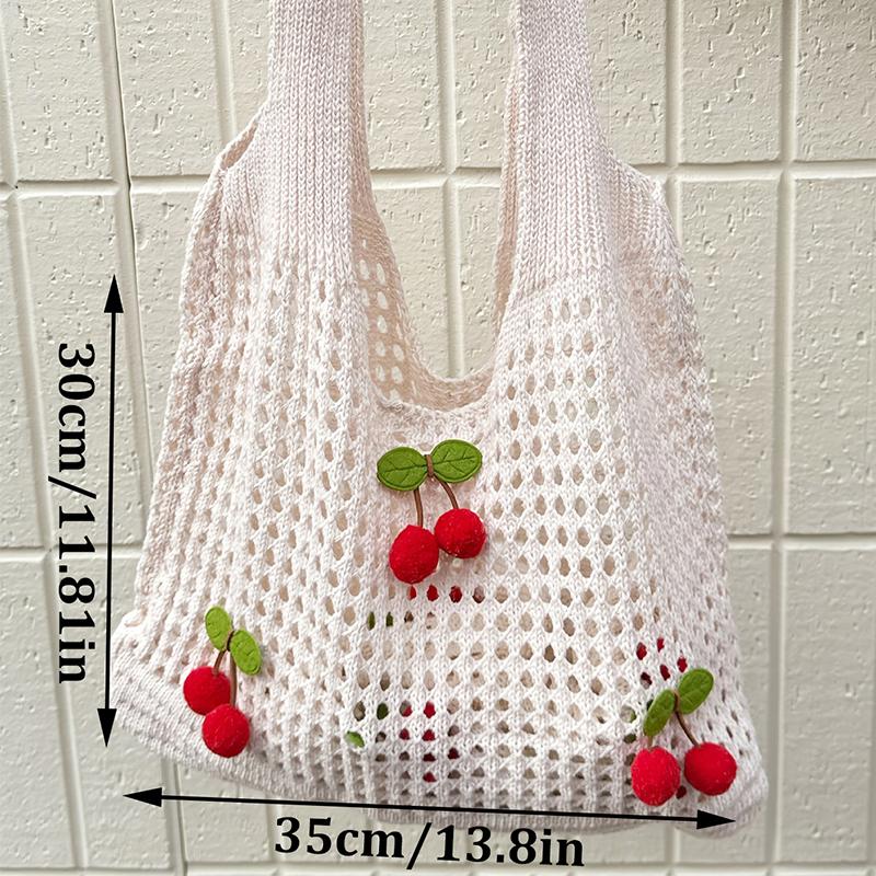 Yogodlns Women Crochet Tote Bag Fashion Knitted Bag Large Capacity Hollow Out Solid Color Woven Shoulder Bag Beach Bag
