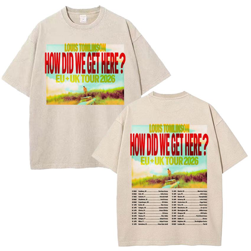 How Did I Get Here Vintage Washed TShirt Singer Louis Tomlinson Album Print Unisexs Cotton Tee Shirt Tide Short Sleeve Fans Gift