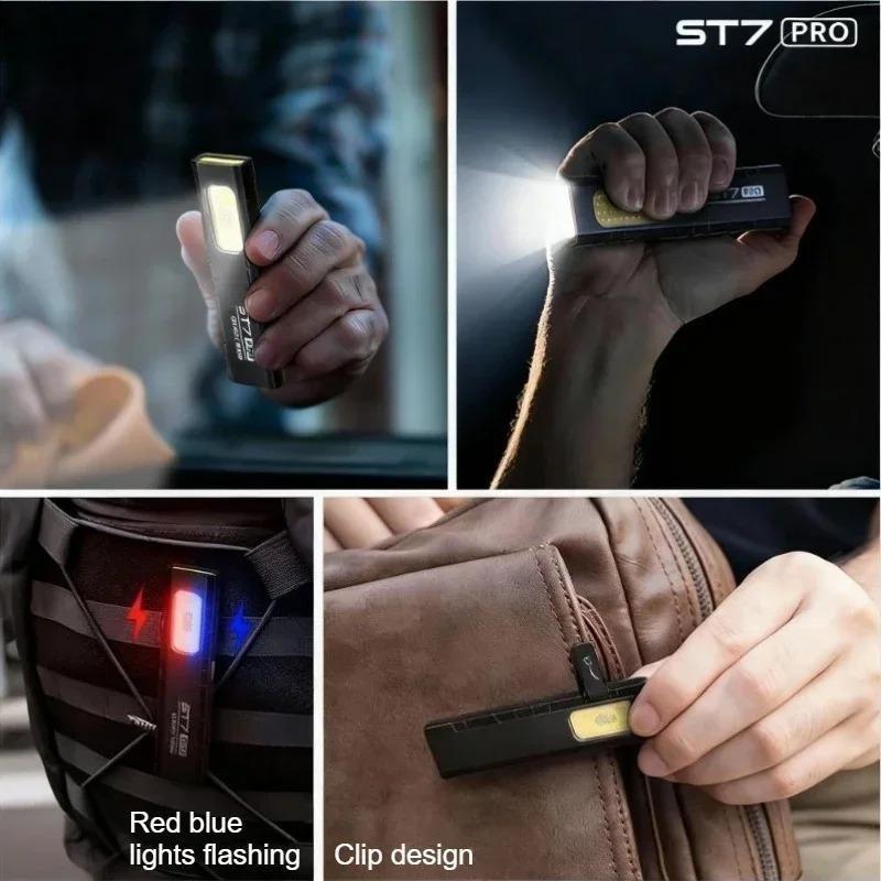 LED COB Flashlight 600LM Type-C Rechargeable Mini Portable Torch Pocket Work Light Magnetic Waterproof Lantern for Outdoor Camping Emergency