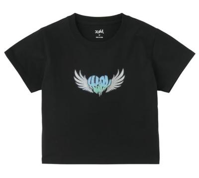 Heart Wing Shiny Logo Short Sleeve Cropped Size Small Tee, 105252011014, Black,