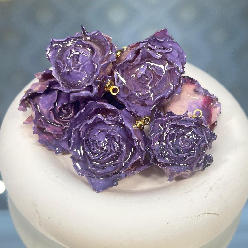 Rose-Dyed Epoxy Resin Flower Heads for DIY Earrings & Bracelets, Real Dried Semi-Finished Ornaments