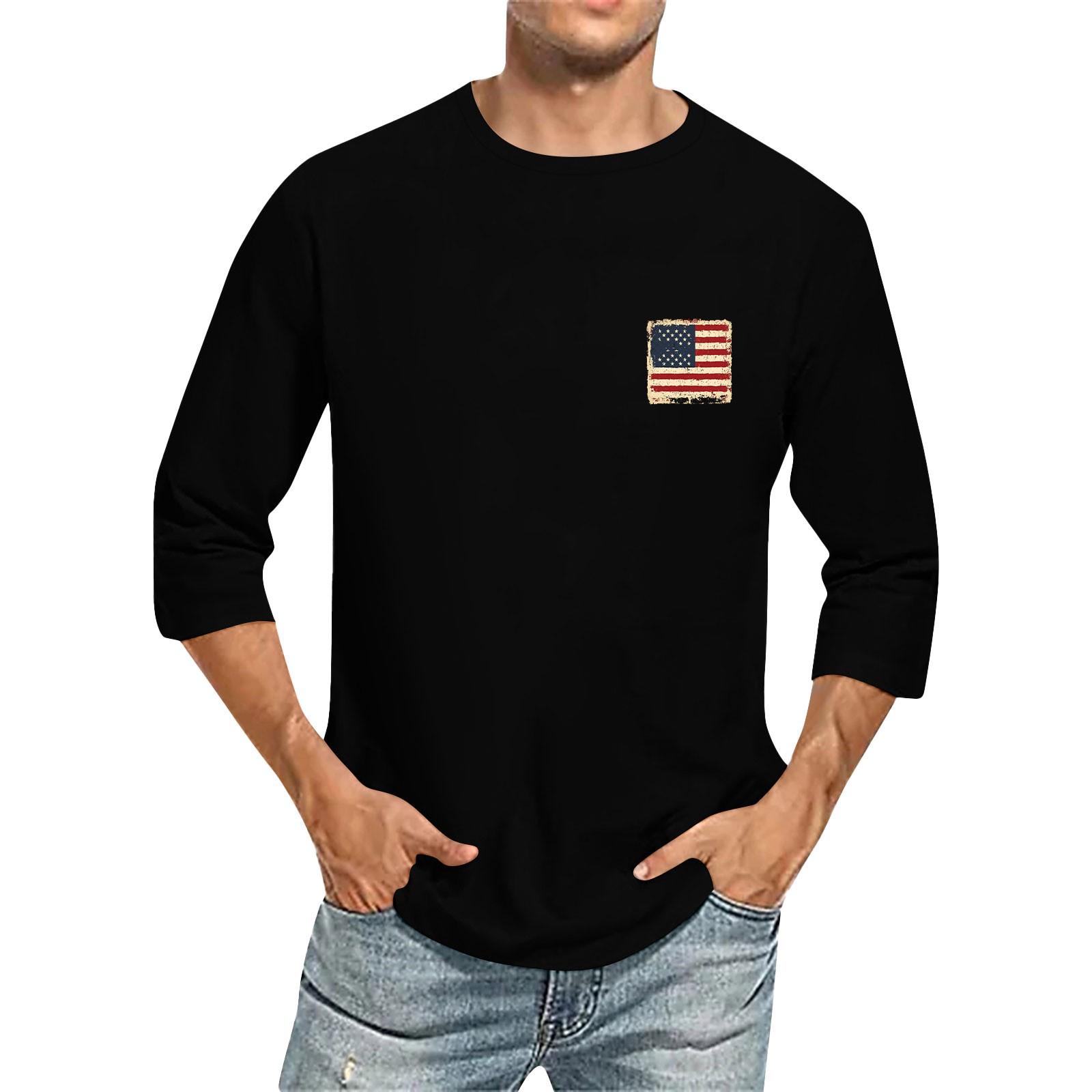 Men S Round Neck Three-Quarters Sleeve Top Casual Fashion T-Shirt M