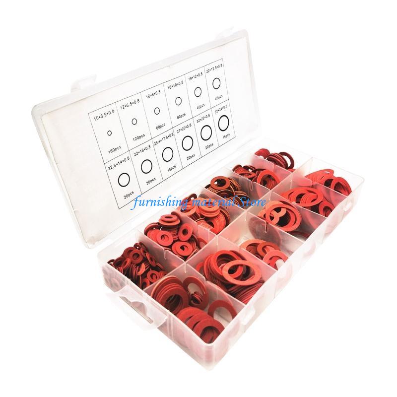 Y5GD 600pcs/box Red Steel Paper Flat Washers Assortment Metric Sealing Washers