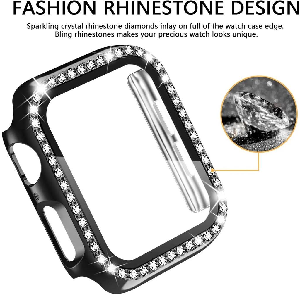 Glass+Cover For Apple Watch Case 49mm 45mm 44mm 42mm 38mm Bumper Diamond Protector Accessories iWatch Series 9 8 7 6 5 4 3 2 SE 41mm 40mm
