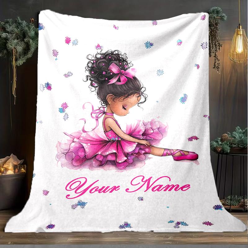 1PC Custom Name Flower Fairy Art Outdooor Flannel Blankets Patterns Throw Blanket All-Season Soft Gift for Couch, Bed, Camping Gifts
