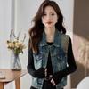 Embroidered Denim Vest Jacket for Women Spring Autumn Sleeveless Chic Short Top