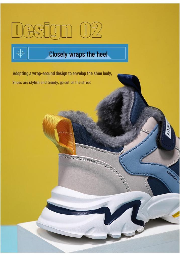 Kids' Fleece-Lined Leather Low-Top Basketball Shoes - Autumn/Winter, Lightweight for Boys & Girls Running Sports, Medium & Large Sizes