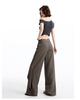 Women's Brown-Gray Wide-Leg Pants with Flowing Ribbons, 2026 New Style, Slimming, Good Drape, Casual Straight-Leg Suit Pants.