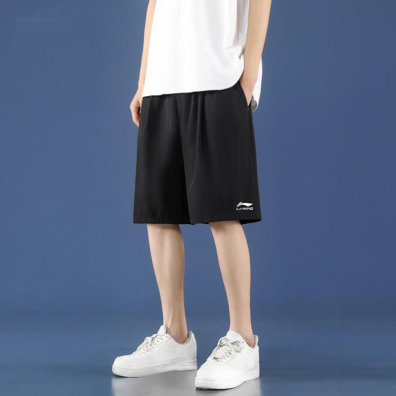 Li Ning Sports Fitness Running Training Loose Breathable Quick-Dry Five-Point Casual Shorts Unisex shorts Black YKSU159-1
