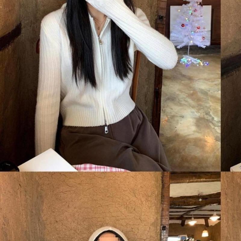 

Hooded short knitted cardigan women s small sweater jacket spring and autumn design double zipper fashion top 3028 average size [80-57.5 kg] слоновая кость