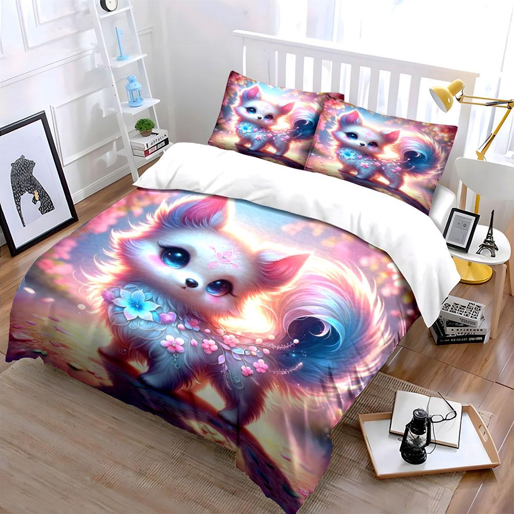 Dreamy Floral Adorned Pet Duvet Cover Set With 3D Printing Design Soft Polyester Bedding Set All-Season Comfort Luxury Gifts