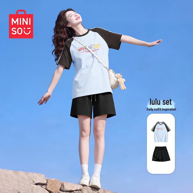 

MINISO Women s 2026 Summer Color-block T-shirt & Shorts Set M