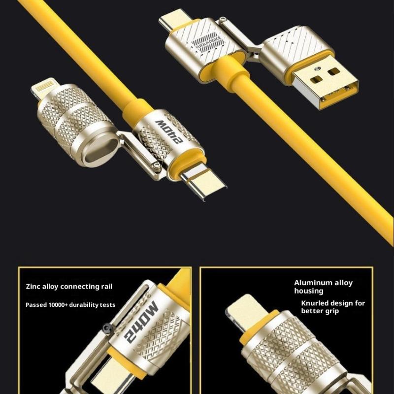 240W 4-In-1 Fast Charging Data Cable Type-C To Type-C Zinc Alloy Cable For Phone Fast Charging Data Cable