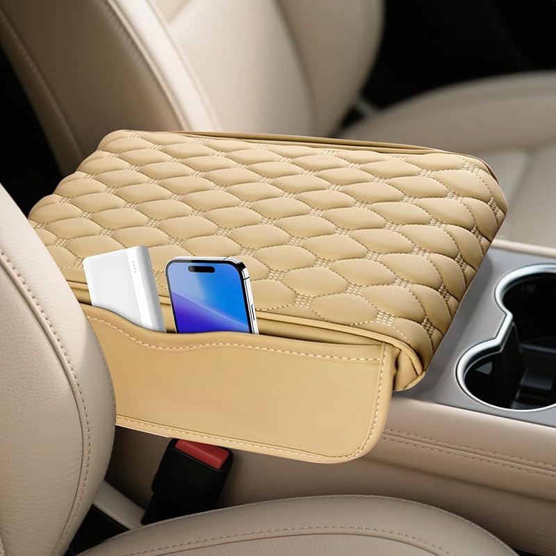 Center Console Cover For Cars, Trucks & SUVs - Ergonomic Pain Relief With Memory Foam Leather | Non-Slip Waterproof Design & 2 Organizer Pockets