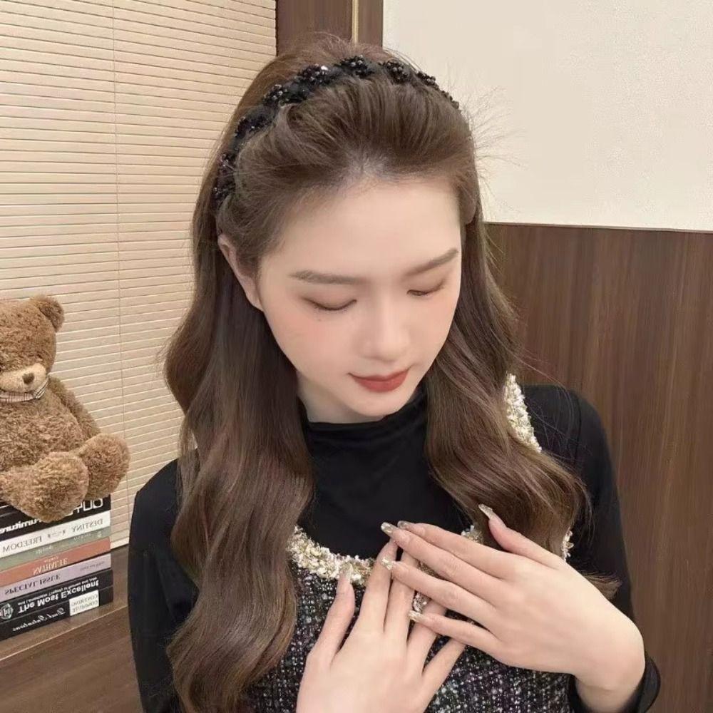 Korean Style Wave Headband with Beaded Fluffy Non-slip Hair Hoop  Girl/Women