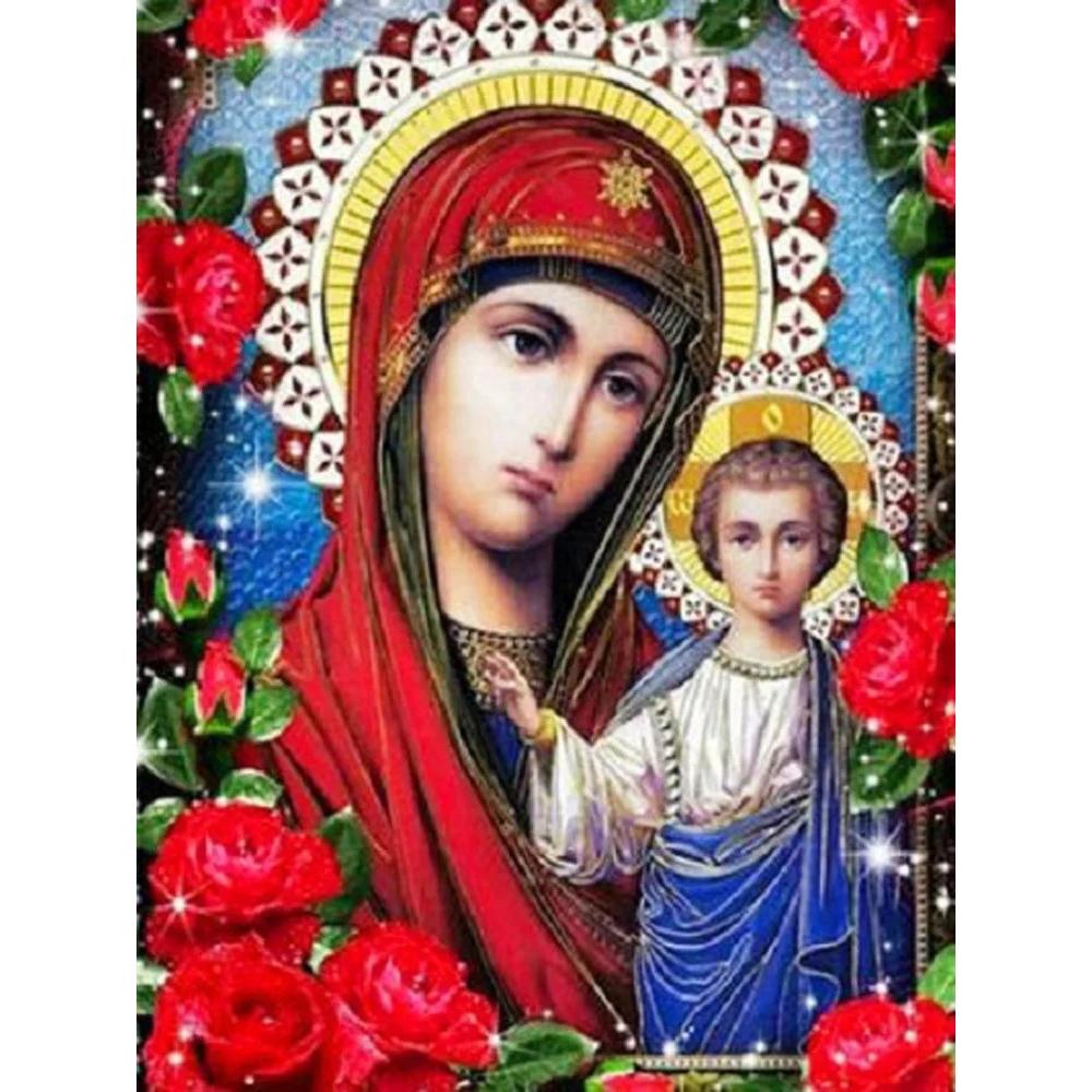 5D Diamantmalerei Religion Ikone Jungfrau Maria Runde Bohrer Heimdekor Porträt Stickerei Mosaik Geschenk Heimdekor