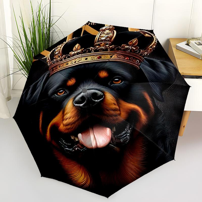 1pc Cute dog pattern Umbrella Portable Folding Umbrella Iron Frame Hole Bone Structure Outdoor Home Umbrella