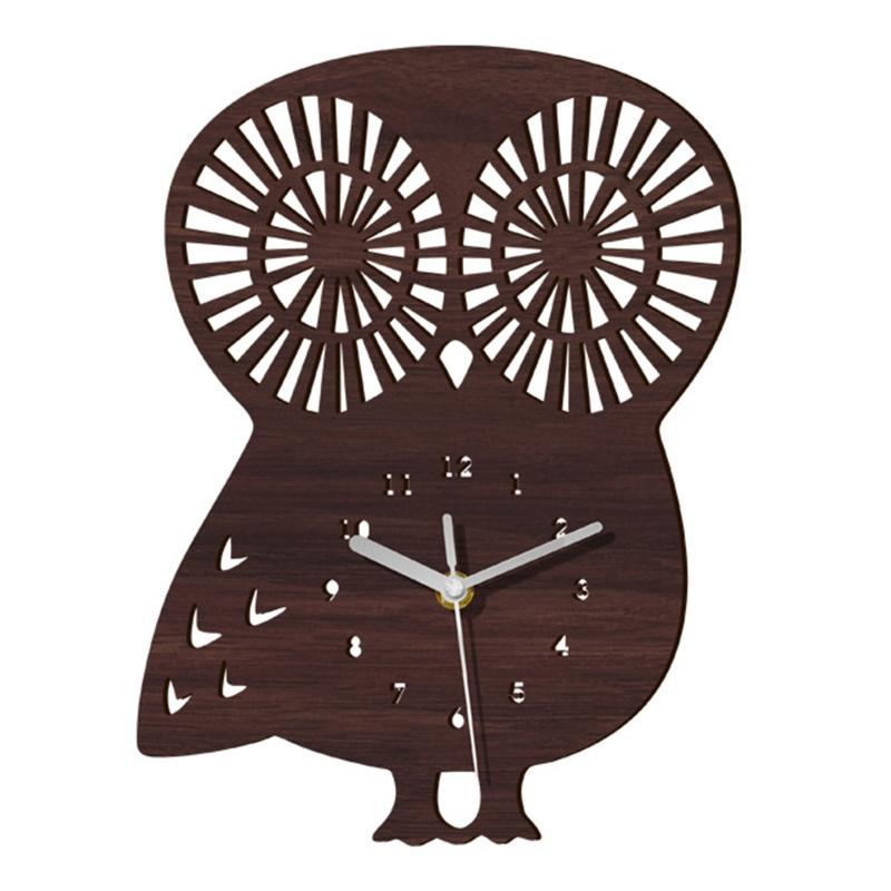 

Owl Wood Clock Hanging Wooden Ornament No Ticking Silent Clocks for Home Bedroom Living Room Wall Decoration 1