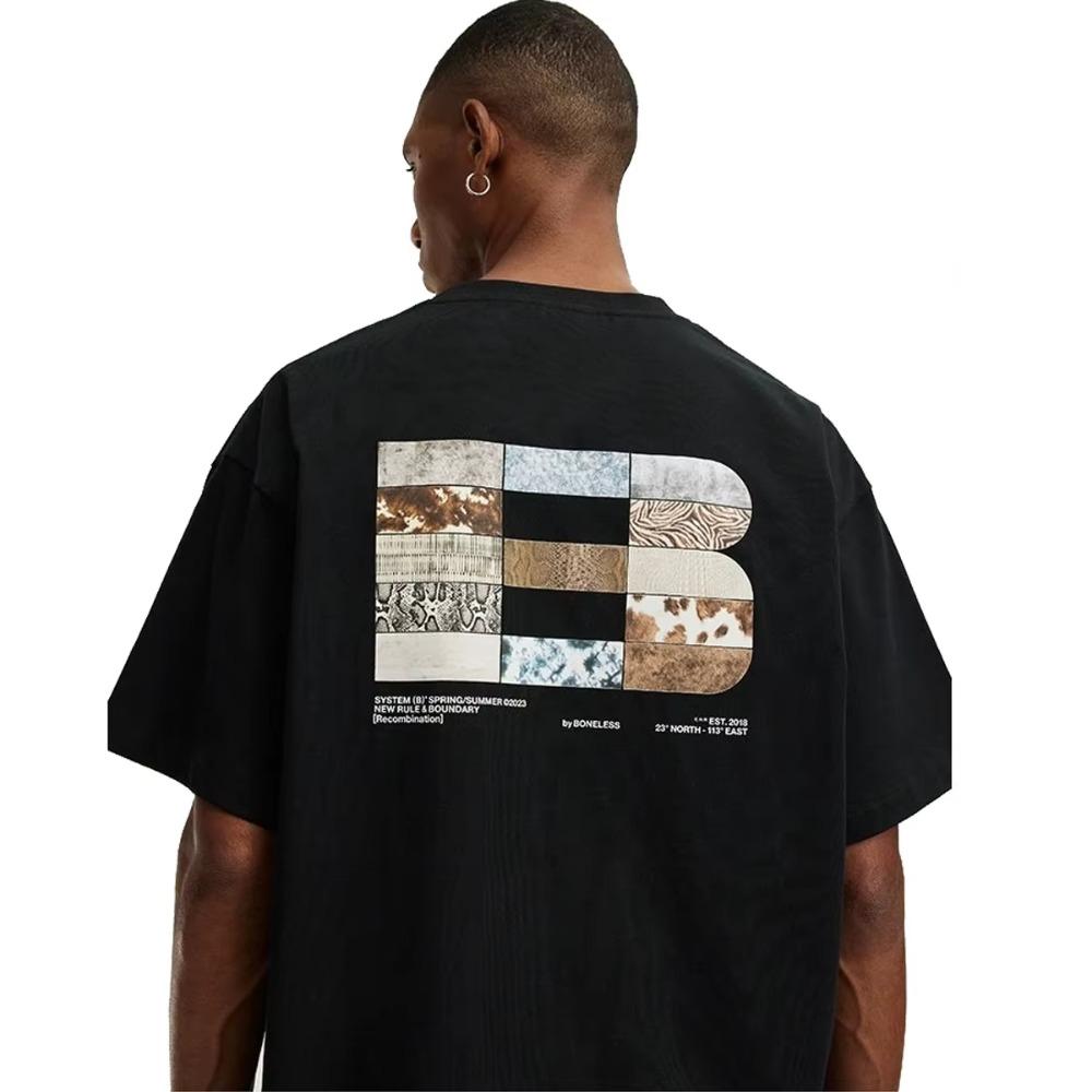 Amerikanische High Street Texturmuster Patchwork Bedruckt 100% Baumwolle Kurzarm O-Ausschnitt Herren T-Shirt Unisex Tee Männer Kleidung Oberteile