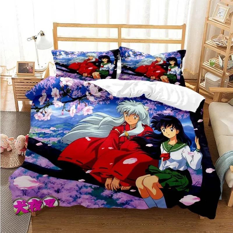 3D Tisk Anime Inuyasha Ložní souprava, Povlak na přikrývku Přikrývka Ložní souprava Prošívaná přikrývka Povlak na polštář, Velikost King Queen Twin Pro chlapce Dívky Dospělé