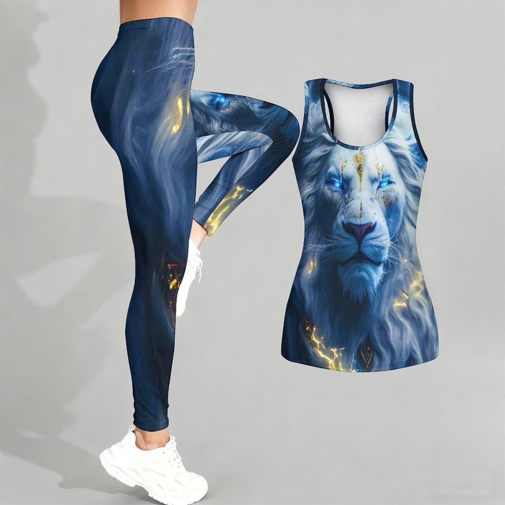 Animal Printed Yoga Outfit for Women Fashion Workout Leggings Fitness Sports Casual Yoga Set Sports Suit