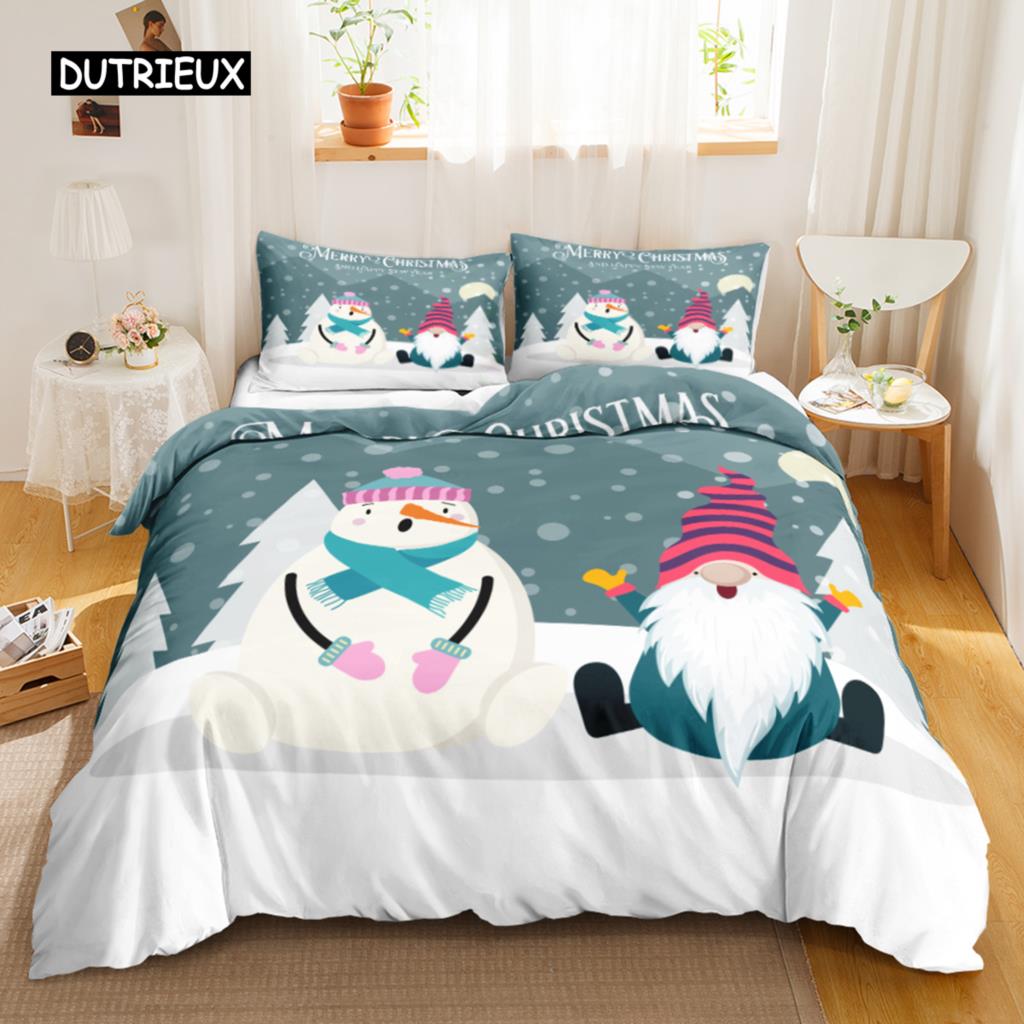 Christmas Duvet Cover Set Winter Polyester Bedding with Zipper Ties for All Season Double Queen King Size Holiday Decor