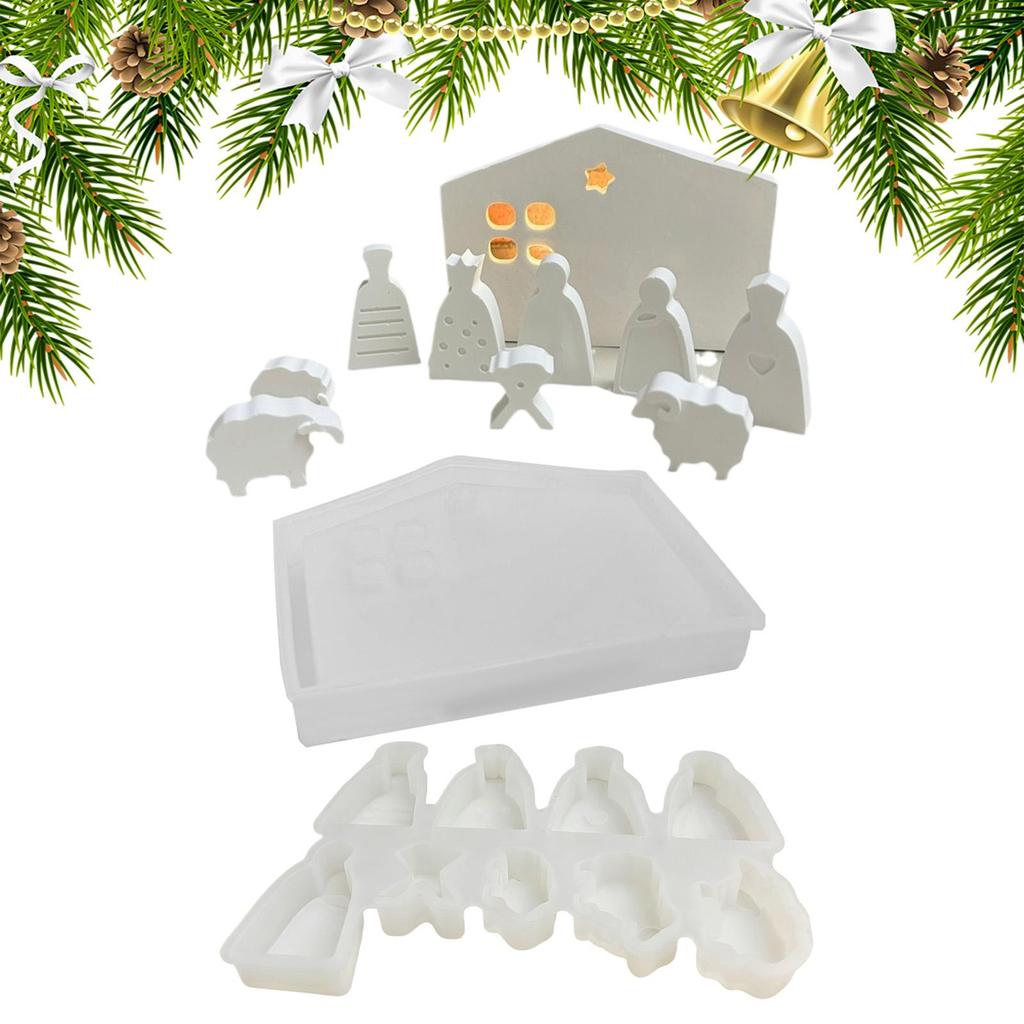 Christmas Nativity Silicone Molds Religious Jesus Mould Christmas Nativity Scene Ornament Mold For Plaster Clay Scented Candles