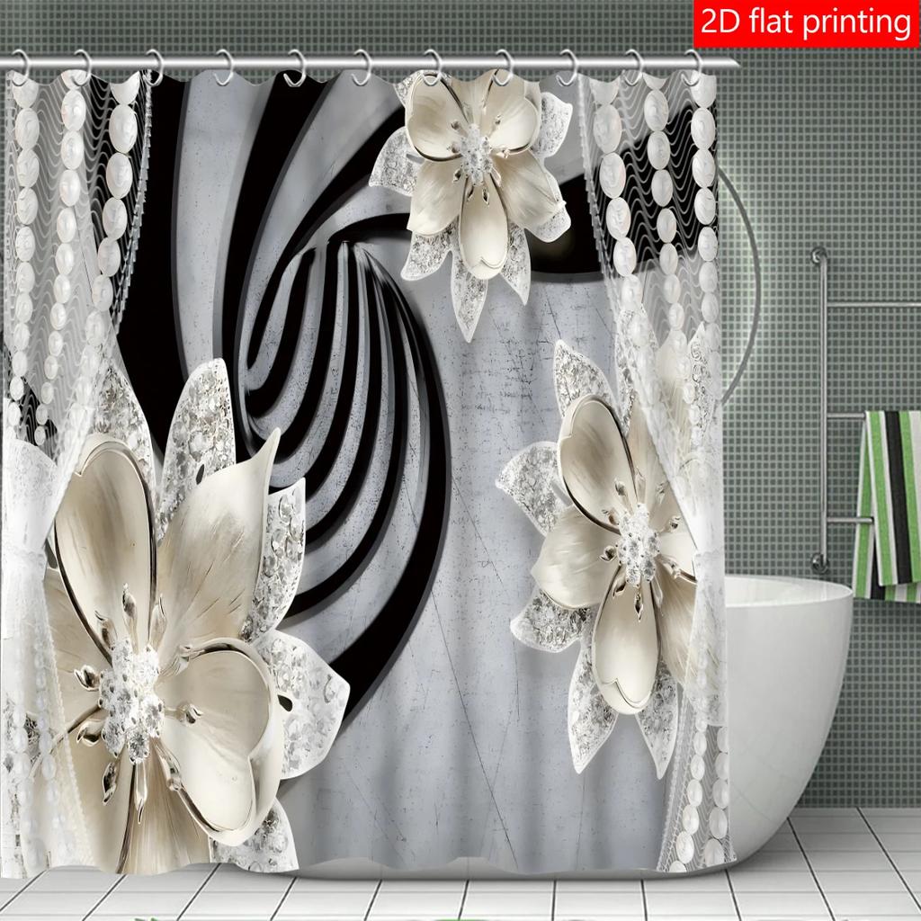 4pcs diamond flower shower curtain decoration, a beautiful housewarming gift for modern home decoration, a waterproof shower cur
