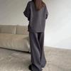 European & American Style Women's Solid Color Long Sleeve Wide Leg Pants Sweater Set